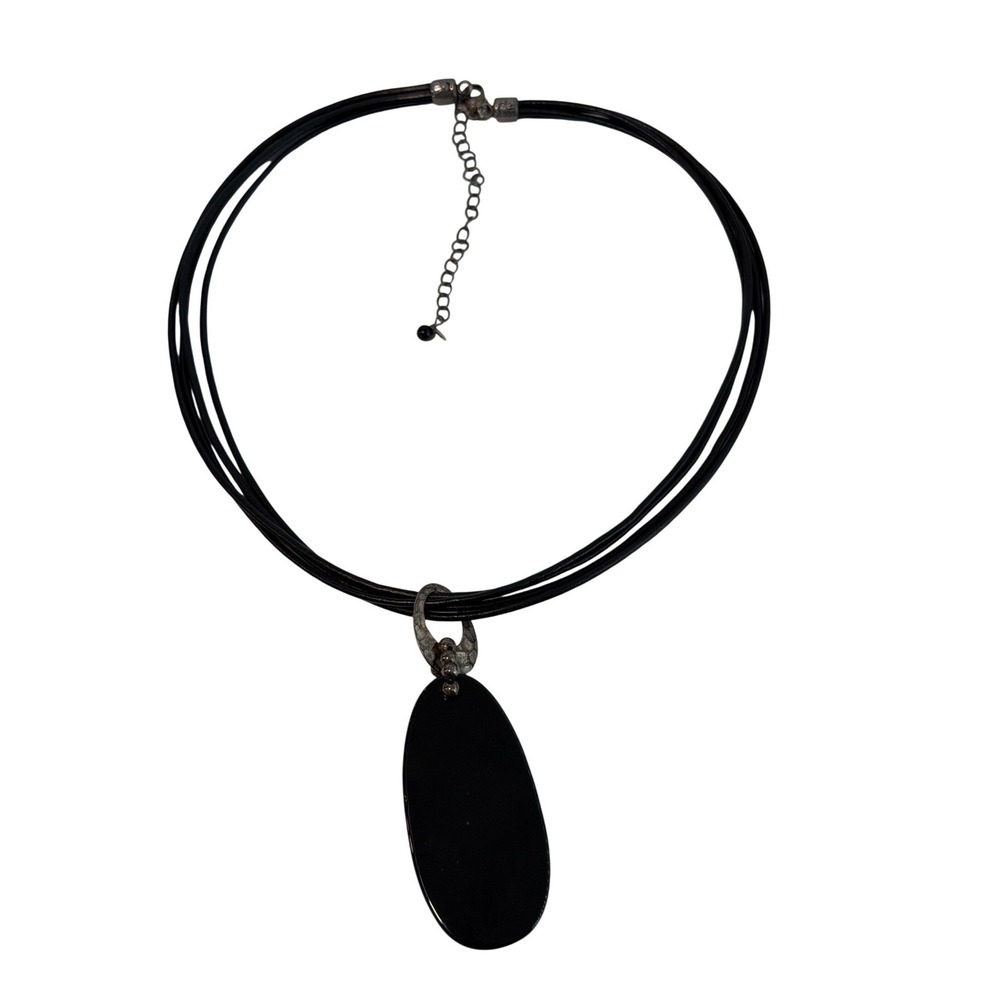 Shubes Dakota West 925 Sterling Silver Black Pendant Leather Necklace 17-20in